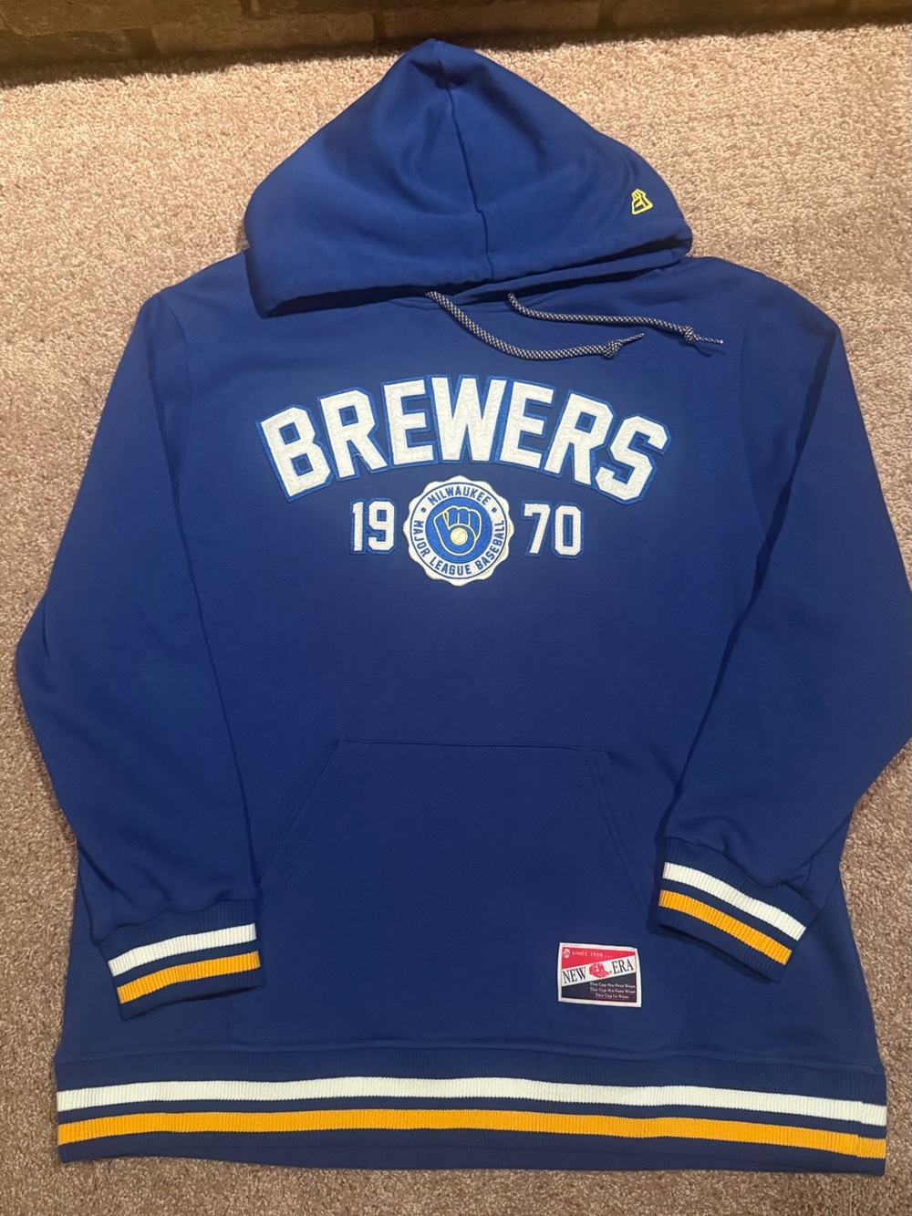 New Era Brewers Royal Blue Pullover Hoodie with Gold & White Trim